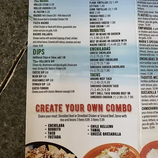 a menu for a mexican restaurant