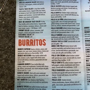 a menu for a mexican restaurant