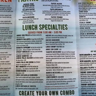 a menu for a mexican restaurant