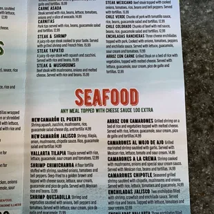 the menu for the restaurant