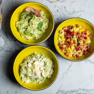 Classic Guacamole, Nogada Guacamole, and Puesto Perfect Guacamole