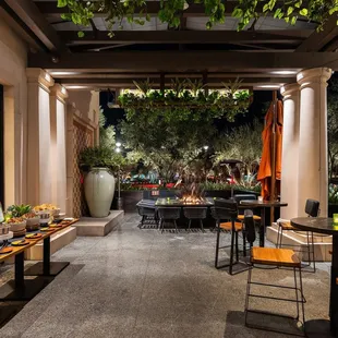 The Olivos Patio for a reception with a display station