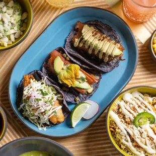 Baja Fish, Verduras, and Filet Mignon Tacos