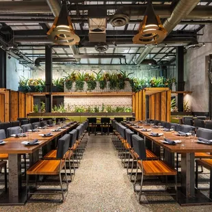 Lady Bird Dining Room set up for a family-style event