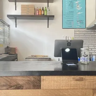 a laptop on a counter