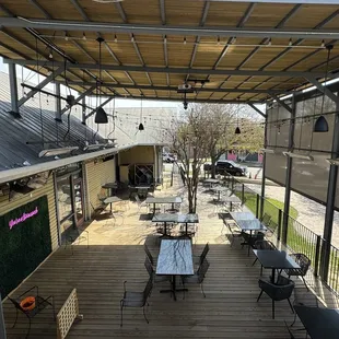 View of the outdoor patio from the 2nd story stage.