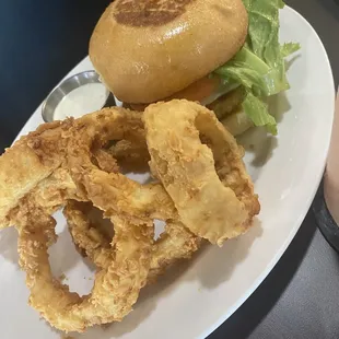 Cheese Burger with onion rings