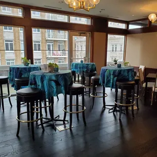tables and chairs in a restaurant