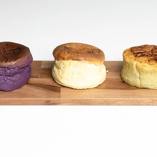 We freshly bake our Japanese Cheesecakes every day; available in traditional, matcha, and ube flavors!