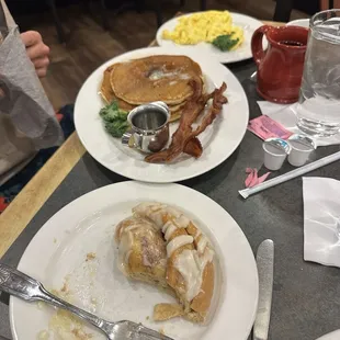 Cinnamon Roll and Pancake Plate / Side of Two Eggs