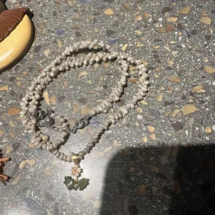 Close up of the shell, jade and coral necklace that Chaebong created! This is my absolute favorite necklace! It is more than amazing! 2021