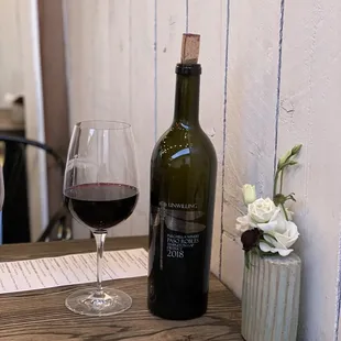 a bottle of wine and a glass of wine