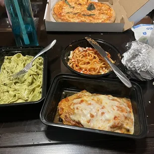 Our spread! The Fettuccine Pesto was my favorite dish!
