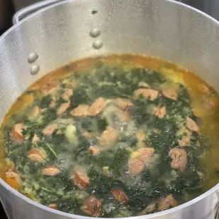 Chicken andouille, kale, and potato soup