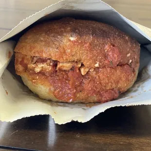 Stuffed focaccia with chicken and marinara