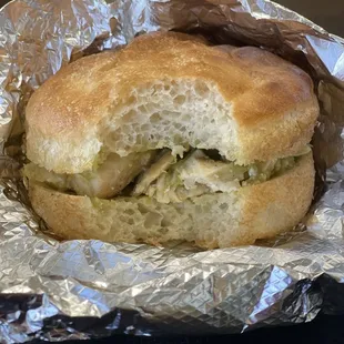Stuffed focaccia with chicken and avocado