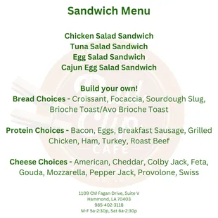 Sandwich Menu
