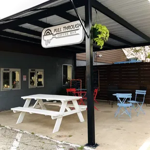a picnic table and chairs