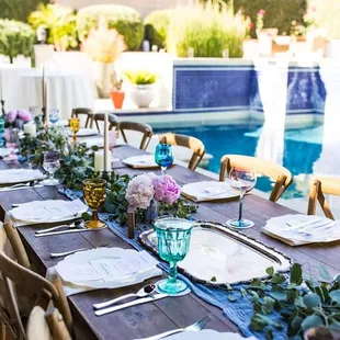 The beautiful farm house tables and chairs we rented! Pulled all our decorations together!