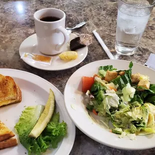 Grilled cheese, sub side salad for fries and hot tea