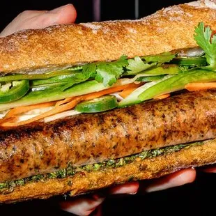 Choripan - Argentine pork sausage, Grilled Baguette, Chimichurri