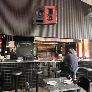 View of the kitchen - an open fire !