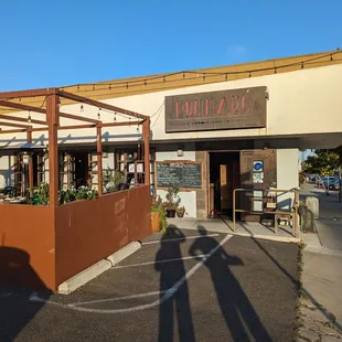 the entrance to a restaurant