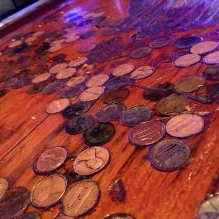 a lot of coins on a table