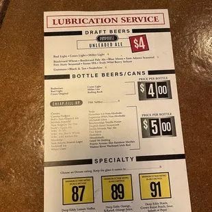 Drink menu