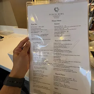 Dinner menu