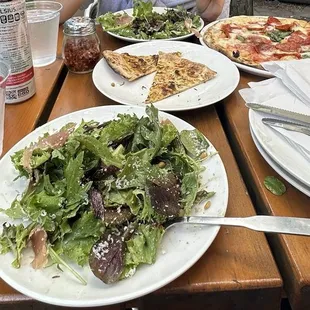 Punch salad and margarita pizza w pepperoni. On the patio!