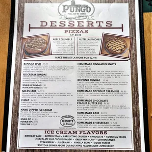 This is their Dessert Menu.  Photo taken December 4, 2021.