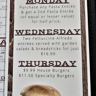 These are their daily specials.  Photo taken December 4, 2021.