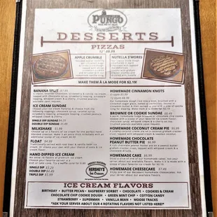 This is their dessert menu.  Photo taken August 20, 2022.