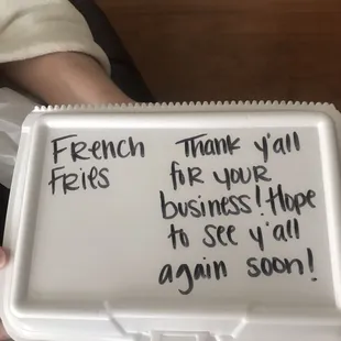 Got togo for mamma dukes and they wrote her a special message!