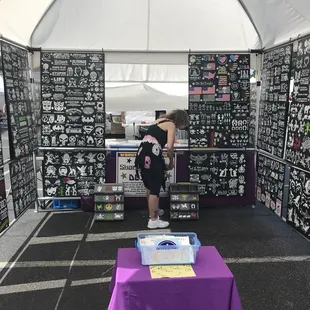 a table with a purple table cloth
