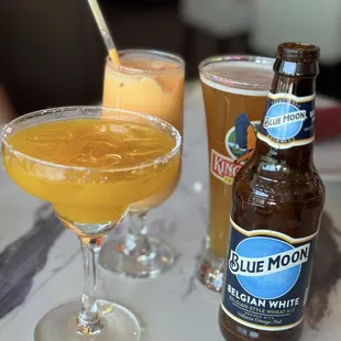 Mango Margarita, beer and Mango Lassi