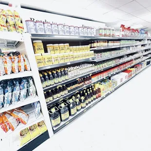 shelves of food and drinks