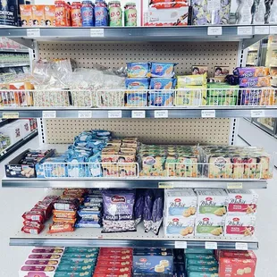 shelves of food and drinks