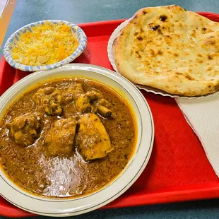 Chicken Curry with naan and basmati