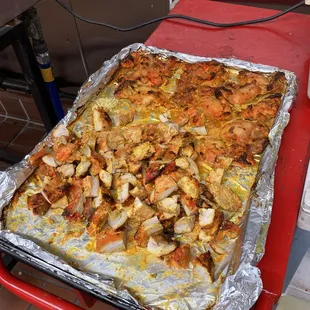 a pan of food on a table