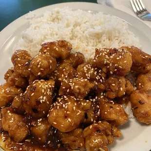 Sesame Chicken rice plate