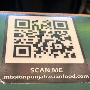 QR code for web page and menu.