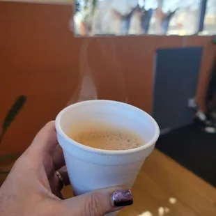 We we given a delicious complimentary chai tea while waiting on our order to go. It was the best I think I&apos;ve ever had.