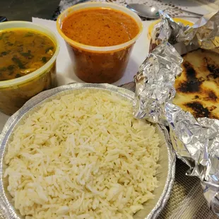 Chicken Curry, Chicken Tikka Masala, Rice, Garlic Naan...Yummy!