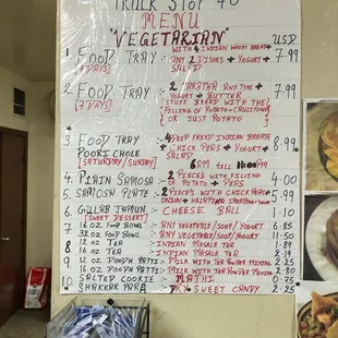 A handwritten Menu