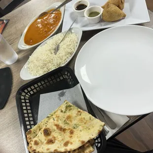 Samosas, chicken tika, garlic naan. And all first rate.