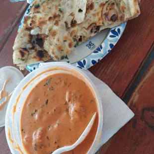 Butter chicken and garlic naan