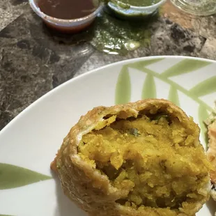 GREAT Veggie Naan with side sauces!