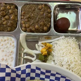 Amritsari Chhole, Gulab Jamun, Raita, Rice (part of Paratha Thali)